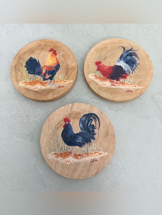 Other - Sandstone Coasters Assorted Rooster Motifs With Cork Bottom.